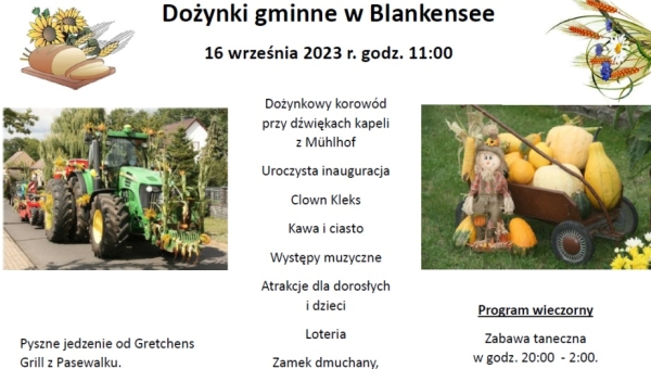 Zaproszenie na dożynki gminne w Blankensee